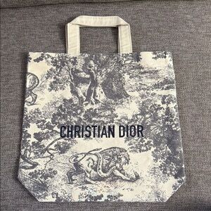 Dior Grey Tote Shopping Bag Medium Embroidered Logo New Authentic